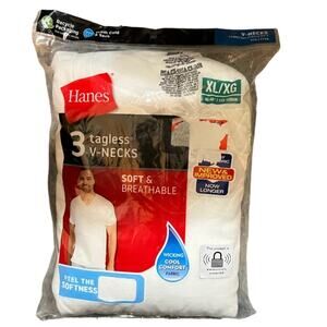 Mens Hanes V-neck 3 Pack Tagless XL White Short Sleeve TShirts NEW in Package